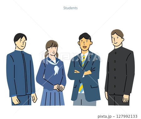 男女の学生-受験生応援ー講習ー中学高校ー人物シンプルベクターイラスト素材 127992133