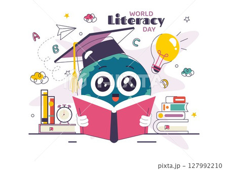 World Literacy Day Vector Illustration on 8th September Featuring Books, Educational Tools, and Learning for an Educational Holiday in a Background 127992210