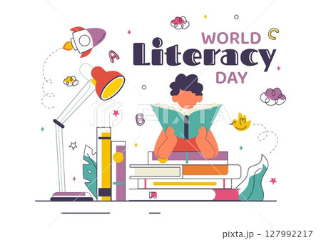 World Literacy Day Vector Illustration on 8th September Featuring Books, Educational Tools, and Learning for an Educational Holiday in a Background World Literacy Day Vector Illustration on 8th September Featuring Books, Educational Tools, and Learning for an Educational Holiday in a Background 127992217