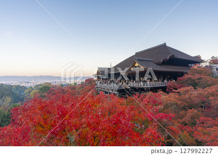 秋の京都 朝の清水寺 清水の舞台と紅葉 秋の京都 朝の清水寺 清水の舞台と紅葉 127992227