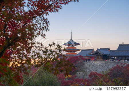 秋の清水寺 三重塔と京都の街並み 秋の清水寺 三重塔と京都の街並み 127992257