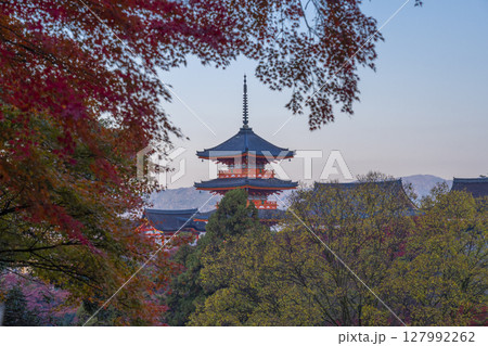 紅葉の季節　清水寺　三重塔 127992262