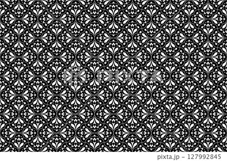 Flower geometric pattern. Seamless vector background. White and black ornament. Flower geometric pattern. Seamless vector background. White and black ornament. 127992845