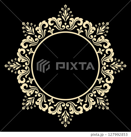 Decorative frame Elegant vector element for design in Eastern style, place for text. Floral black and golden border. Lace illustration for invitations and greeting cards Decorative frame Elegant vector element for design in Eastern style, place for text. Floral black and golden border. Lace illustration for invitations and greeting cards 127992853