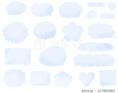 水彩の吹き出し：水色の手描きフキダシのセット 127992862