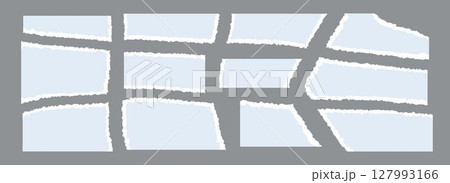 Light blue torn paper pieces set. Ripped paper sheet strips collection. Shapes and elements with jagged uneven edges for collage, text box, banner, sticker, poster. Vector textured cardboard fragments 127993166
