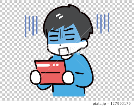 一名便衣青年看到自己的存摺後大吃一驚(上半身) 一名便衣青年看到自己的存摺後大吃一驚(上半身) 127993179