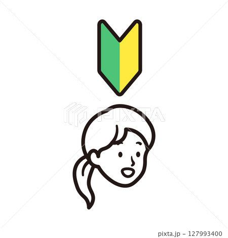 初心者マークと笑顔の女性の顔のシンプルなアイコンイラスト素材 初心者マークと笑顔の女性の顔のシンプルなアイコンイラスト素材 127993400
