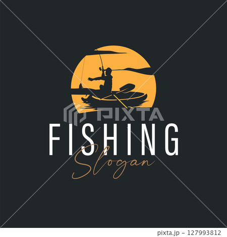 Angler Fishing Logo, Simple Outdoor Fishing Man Silhouette Template Design Angler Fishing Logo, Simple Outdoor Fishing Man Silhouette Template Design 127993812