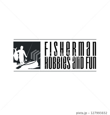 Angler Fishing Logo, Simple Outdoor Fishing Man Silhouette Template Design Angler Fishing Logo, Simple Outdoor Fishing Man Silhouette Template Design 127993832