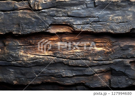 Charred wood texture background dark brown black rustic surface pattern detail 127994680