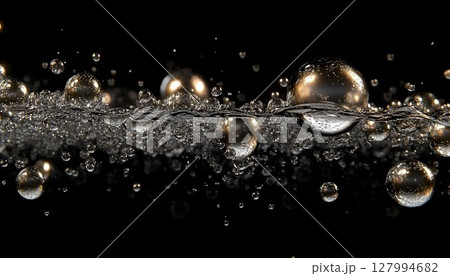 Metallic bubbles abstract background texture dark water 127994682