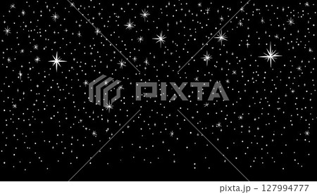 Hand-drawn celestial pattern of white stars and dots on a black 127994777
