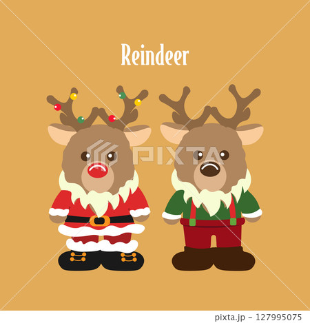 サンタのコスチュームを着たトナカイのイラスト サンタのコスチュームを着たトナカイのイラスト 127995075