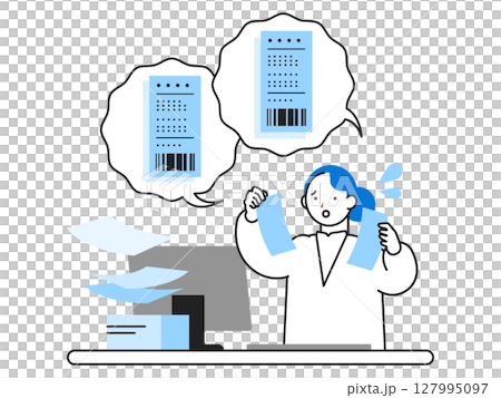 DX デジタルトランスフォーメーションを推進する社会のイラスト　レシート精算に悩む人 127995097