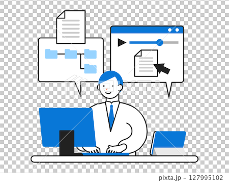 DX デジタルトランスフォーメーションを推進する社会のシンプルなイラスト　e-ラーニングで属人化解消 127995102