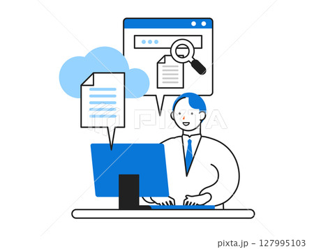 DX デジタルトランスフォーメーションを推進する社会のイラスト　クラウド文書管理 127995103