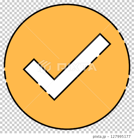 Stylish check mark, dashed line, round, vector data, flyer, web, video material, yellow Stylish check mark, dashed line, round, vector data, flyer, web, video material, yellow 127995177
