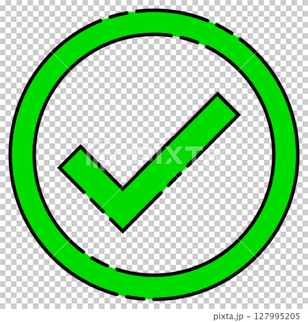 Stylish check mark, dashed line, round, vector data, flyer, web, video material, green 127995205