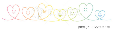 繋がる7つのカラフルグラデーションの線画ハートに笑顔 127995876