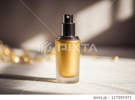 spa perfume bottle on gray background spa perfume bottle on gray background 127995971