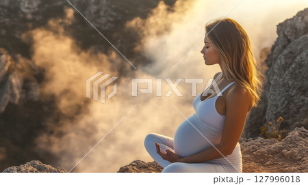 A woman is practicing yoga in a calm and serene environment, copy space. The concept of mindfulness, relaxation, physical well-being, and inner balance. Generative AI. A woman is practicing yoga in a calm and serene environment, copy space. The concept of mindfulness, relaxation, physical well-being, and inner balance. Generative AI. 127996018