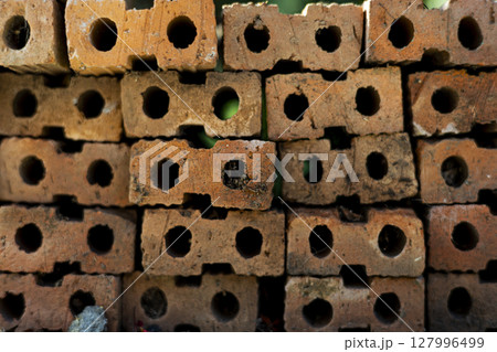 Close Up Of Burnt Clay Bricks, Background for advertising and wallpaper in texture and concrete scene. 127996499