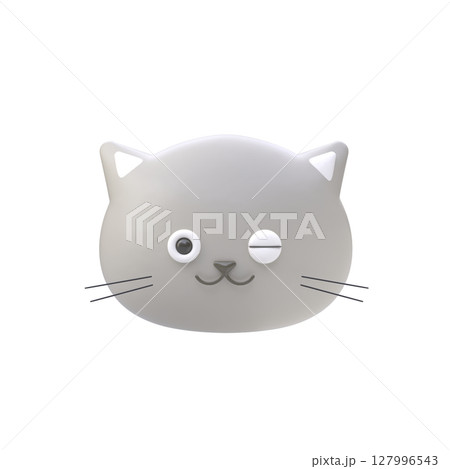 ウインクするグレーの猫の顔の3Dイラスト 127996543