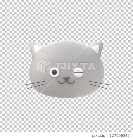 ウインクするグレーの猫の顔の3Dイラスト 127996543