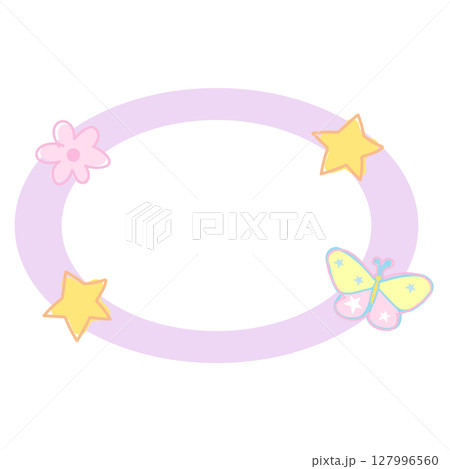 Cute illustration of butterfly, stars, flowers with blank space for name tag, text bubble, sticker, print, memo note, sticky note, notepads, paper design, spring, summer, back to school, nature	 127996560