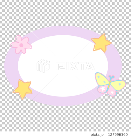 Cute illustration of butterfly, stars, flowers with blank space for name tag, text bubble, sticker, print, memo note, sticky note, notepads, paper design, spring, summer, back to school, nature	 127996560