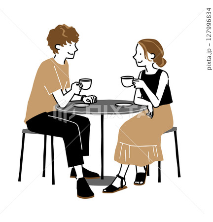 カフェでコーヒーを飲む男女 127996834