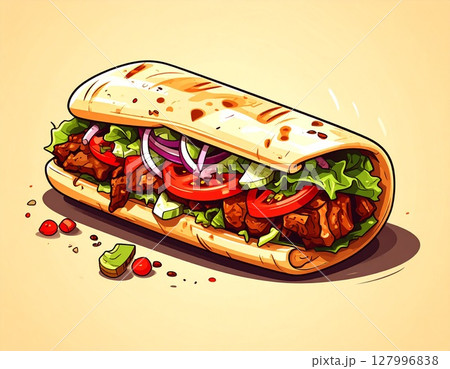 ドネルケバブのシンプルなイラスト ドネルケバブのシンプルなイラスト 127996838