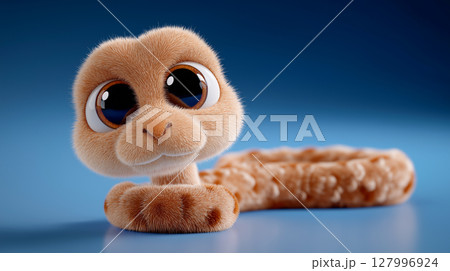 Cute little snake with big eyes resting on a bright blue background 127996924