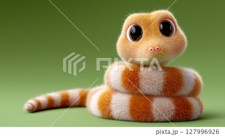 Cute snake resting on a vibrant green background 127996926