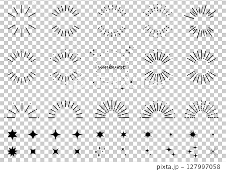A simple sunburst frame and glitter illustration set. Sunburst A simple sunburst frame and glitter illustration set. Sunburst 127997058