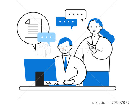 オフィスで働く人々のイラスト 仕事を教わるサラリーマン オフィスで働く人々のイラスト 仕事を教わるサラリーマン 127997077