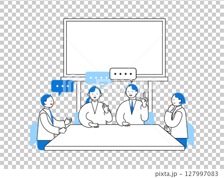 オフィスで働く人々のシンプルなイラスト ホワイトボードのある会議 オフィスで働く人々のシンプルなイラスト ホワイトボードのある会議 127997083