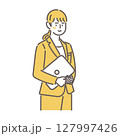 ノートパソコンを抱えるキャリアウーマンのビジネスイラスト 127997426
