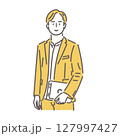 ノートパソコンを持つスタイリッシュなビジネスマンのイラスト 127997427
