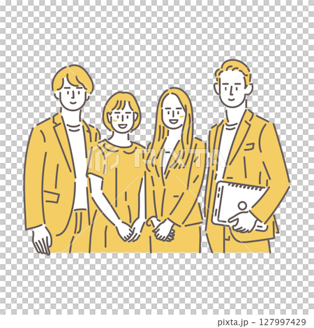 Illustration of team members at work lined up together Illustration of team members at work lined up together 127997429