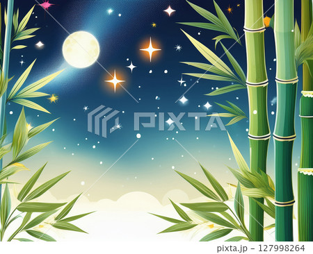 七夕の夜空と笹の背景 127998264