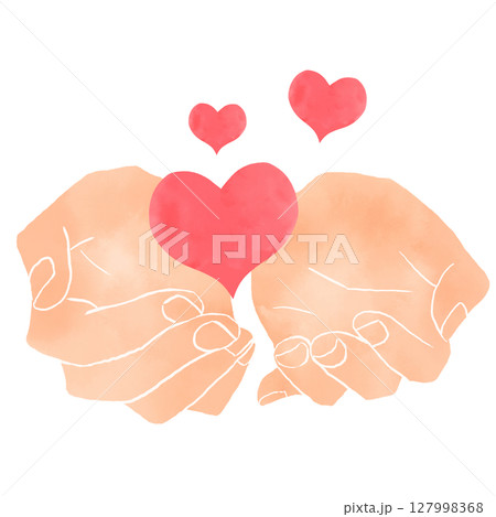 水彩風 手でハートを包み込むイラスト 127998368
