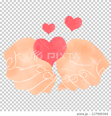 水彩風 手でハートを包み込むイラスト 127998368