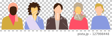 Women from various countries, front upper body icon set, 5 people, no expression Women from various countries, front upper body icon set, 5 people, no expression 127998448