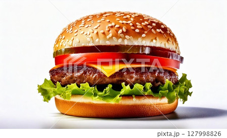 美味しそうなハンバーガーのイメージ 16:9サイズ AI生成素材 127998826