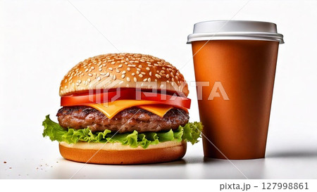 美味しそうなハンバーガーのイメージ 16:9サイズ AI生成素材 127998861
