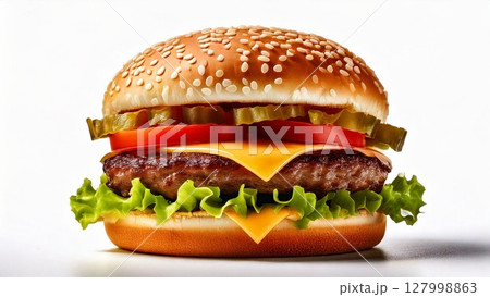 美味しそうなハンバーガーのイメージ 16:9サイズ AI生成素材 127998863