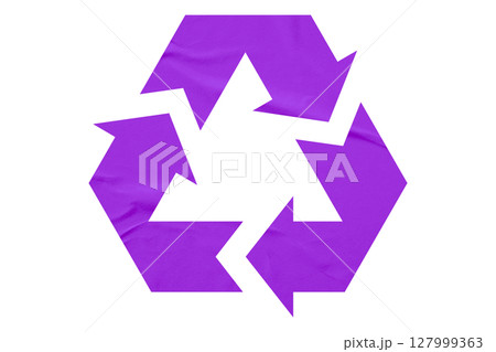Purple recycle symbol paper isolated on transparent background Purple recycle symbol paper isolated on transparent background 127999363