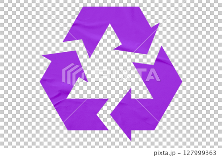 Purple recycle symbol paper isolated on transparent background Purple recycle symbol paper isolated on transparent background 127999363